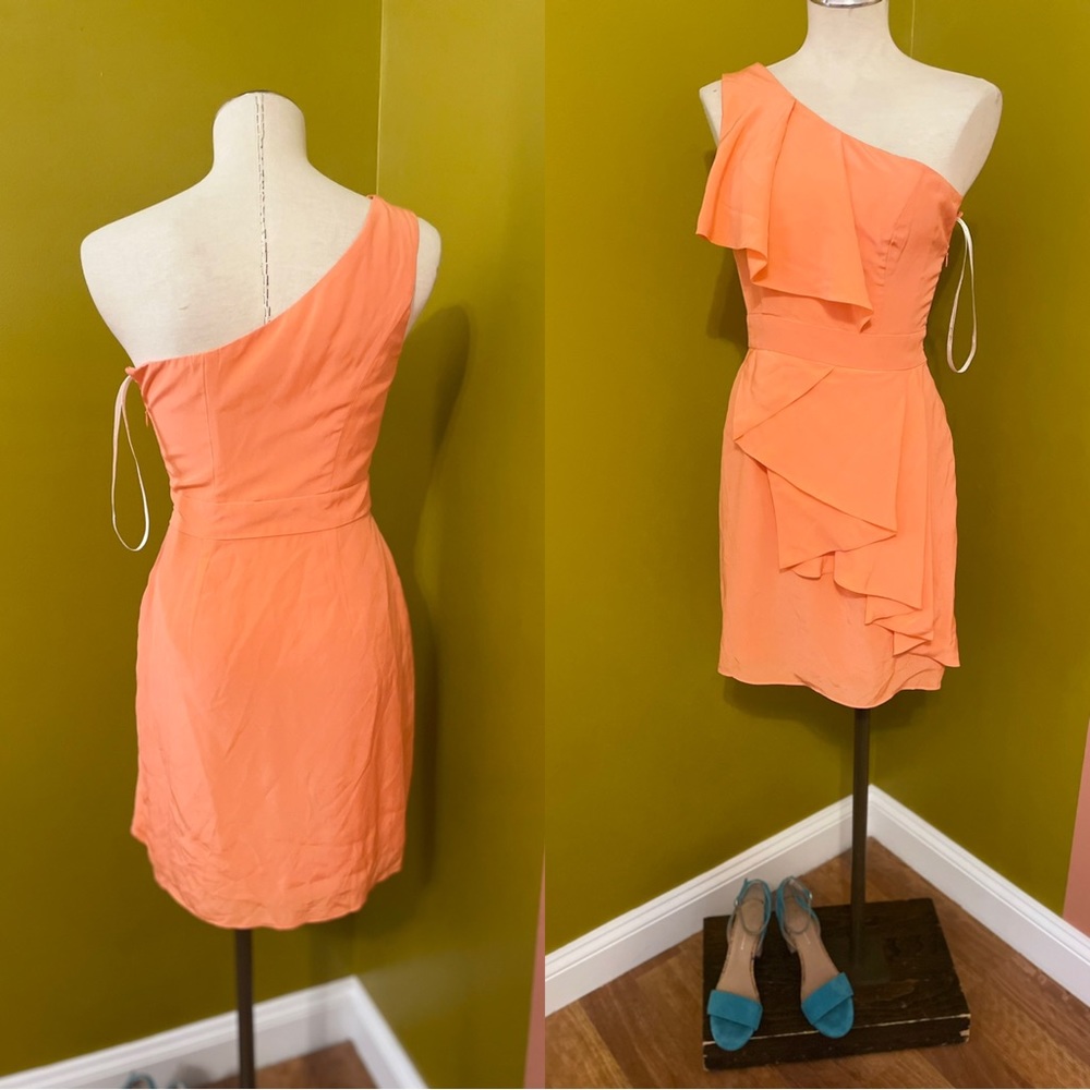 Shoshanna Sadie Silk Coral One Shoulder Dress - Picture 4 of 9